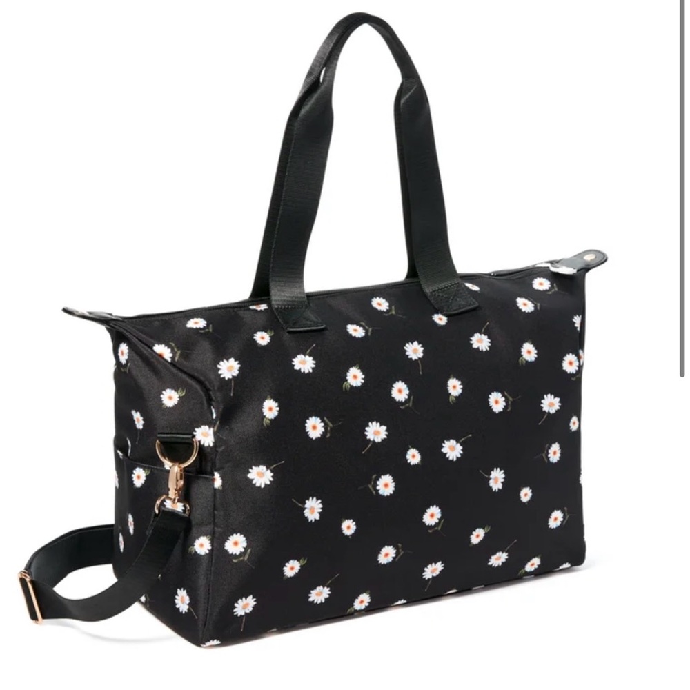 Alice + Olivia x FabFitFun Black Daisy-Print Tote with Detachable Strap Gym Bag